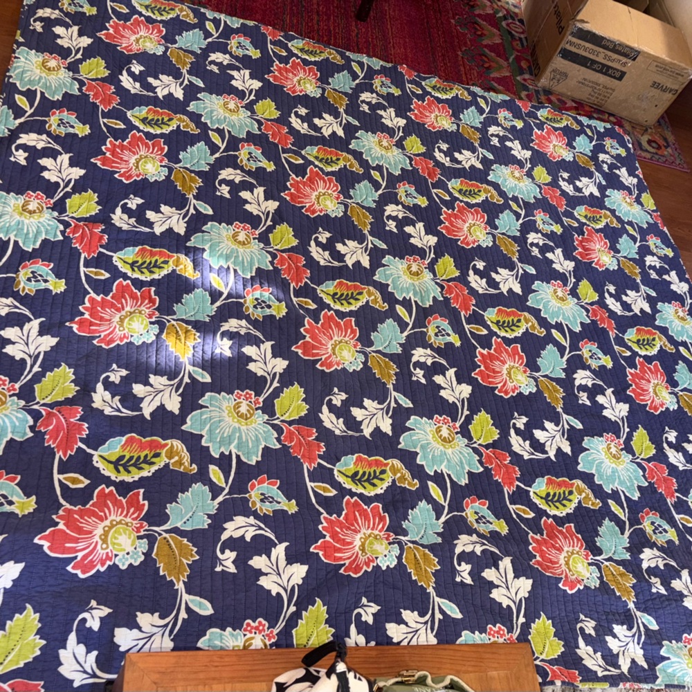 Full/Queen Indigo Blue Kantha Quilt, Floral design, Very Nice!